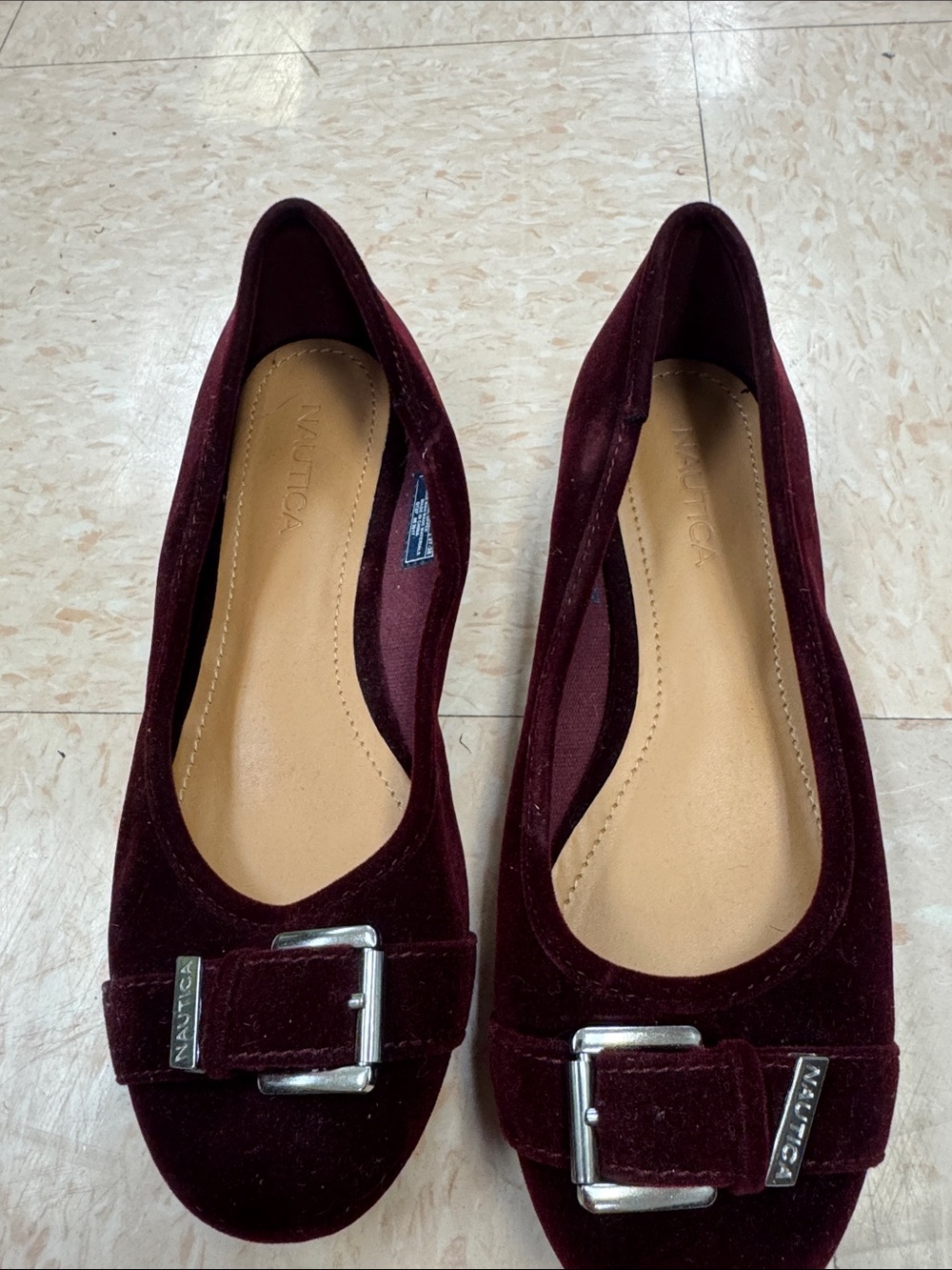 Nautica Women's Burgundy Velvet Flats with Silver Buckle